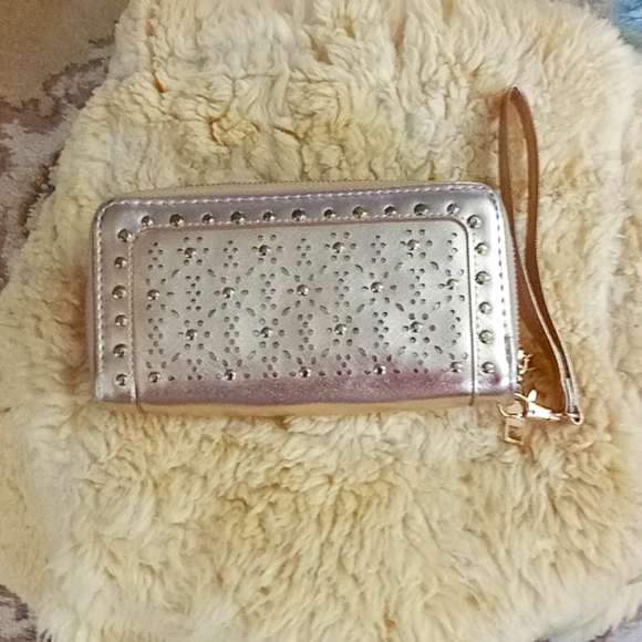 Under One Sky Handbags - Clutch/Wallet Rose Gold with brass studs. Good condition